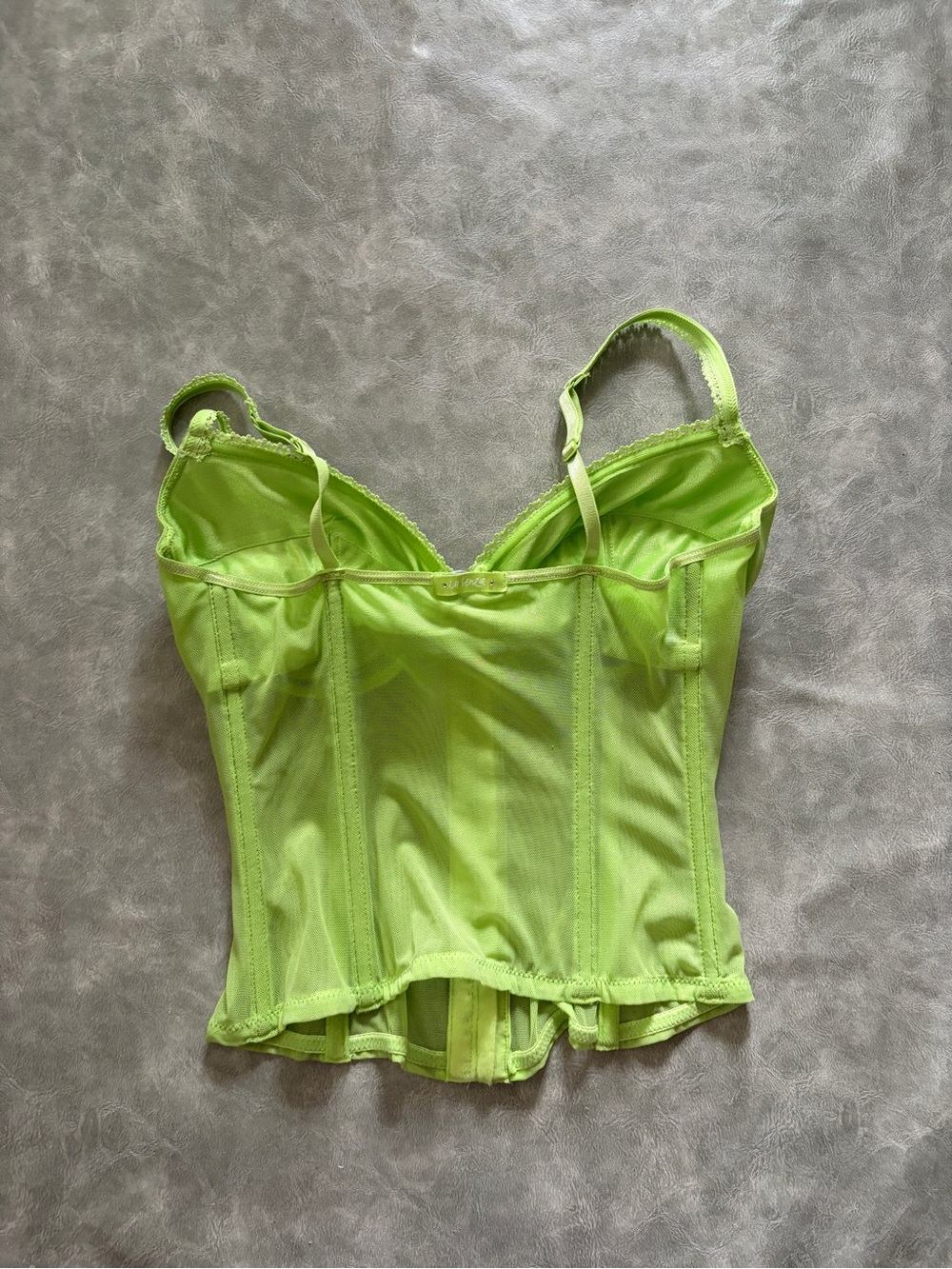 Y2K Lasenza Lime Green Cyber Coquette Baddie Corset Bustier Mesh Bra Top - Picture 10 of 16